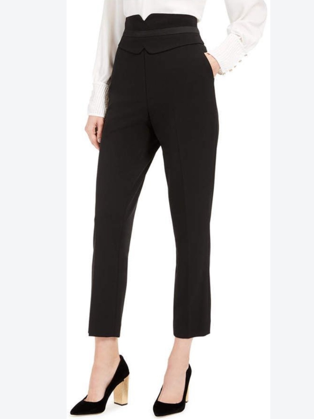High-Rise Black Tailored Ankle Tuxedo Pants
